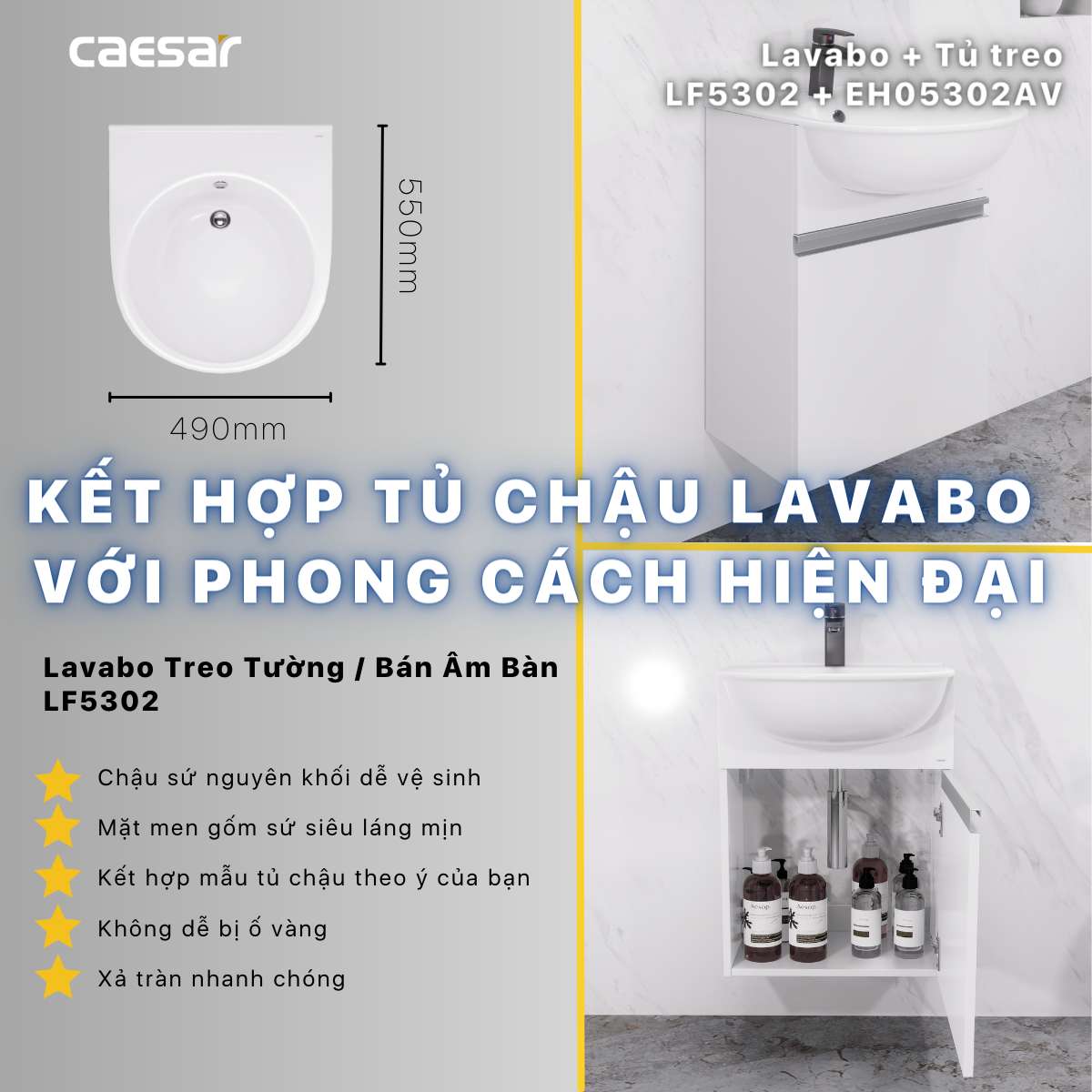 Chậu rửa lavabo dương vành Caesar LF5302
