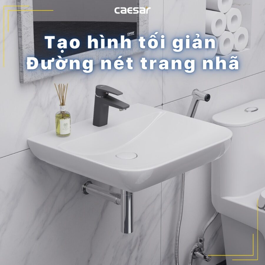 Chậu lavabo treo tường chân lửng Caesar LF5370 + PF2463