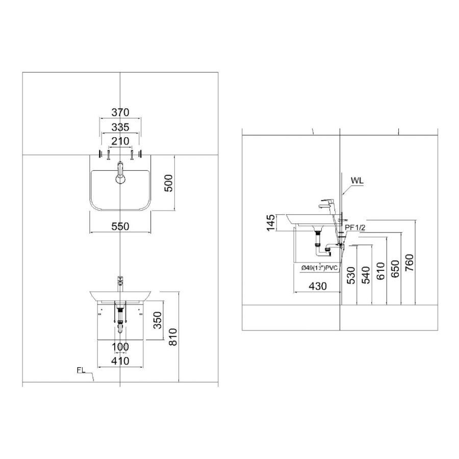 Chậu lavabo treo tường chân lửng Caesar LF5370 + PF2463