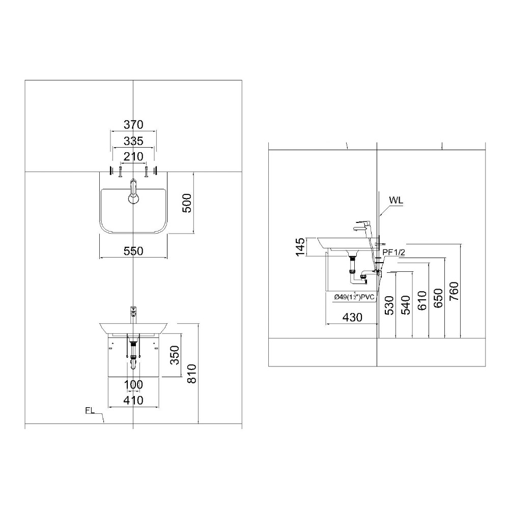 Chậu lavabo treo tường chân lửng Caesar LF5370 + PF2463