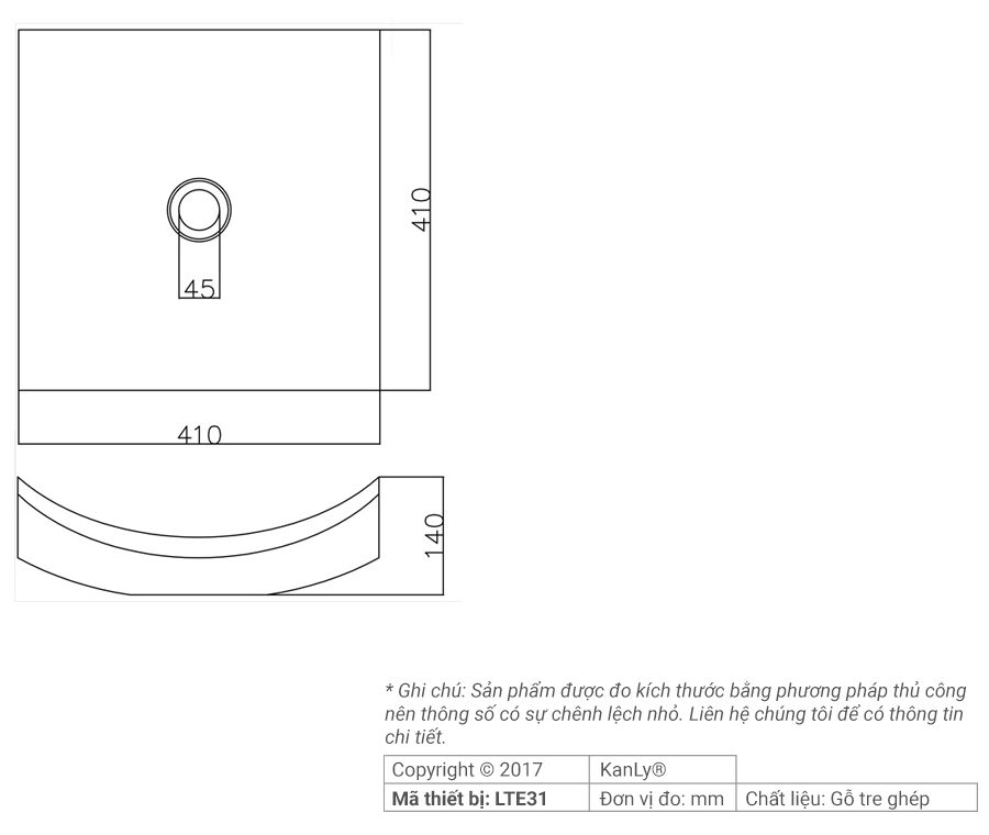Chậu lavabo đặt bàn Kanly gỗ tre LTE31