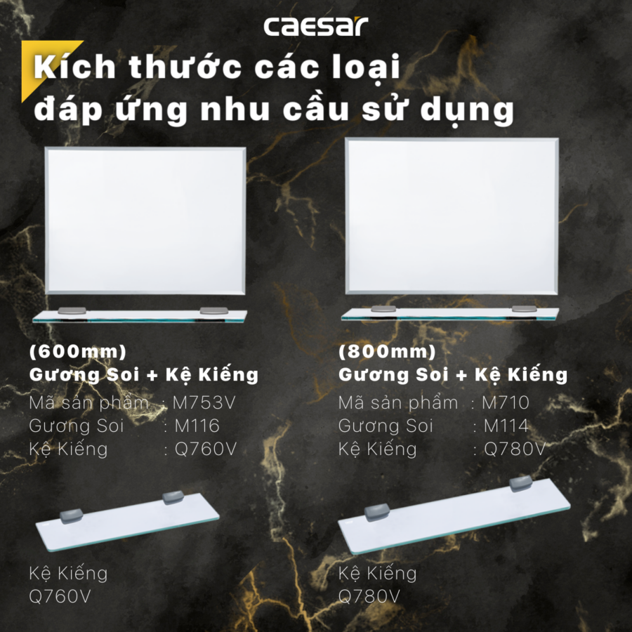 Gương soi phòng tắm 80x60cm kèm kệ kính Caesar M710 (M114 + Q780V)