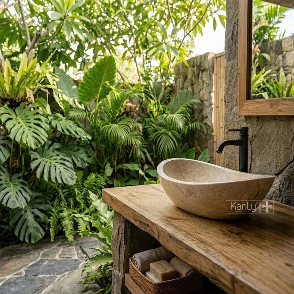 Chậu lavabo đặt bàn Kanly đá marble tự nhiên MAR61FI