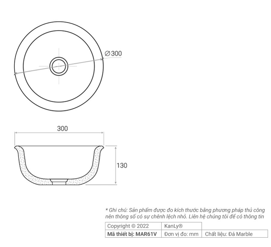 Chậu lavabo đặt bàn Kanly mini đá Marble MAR61V