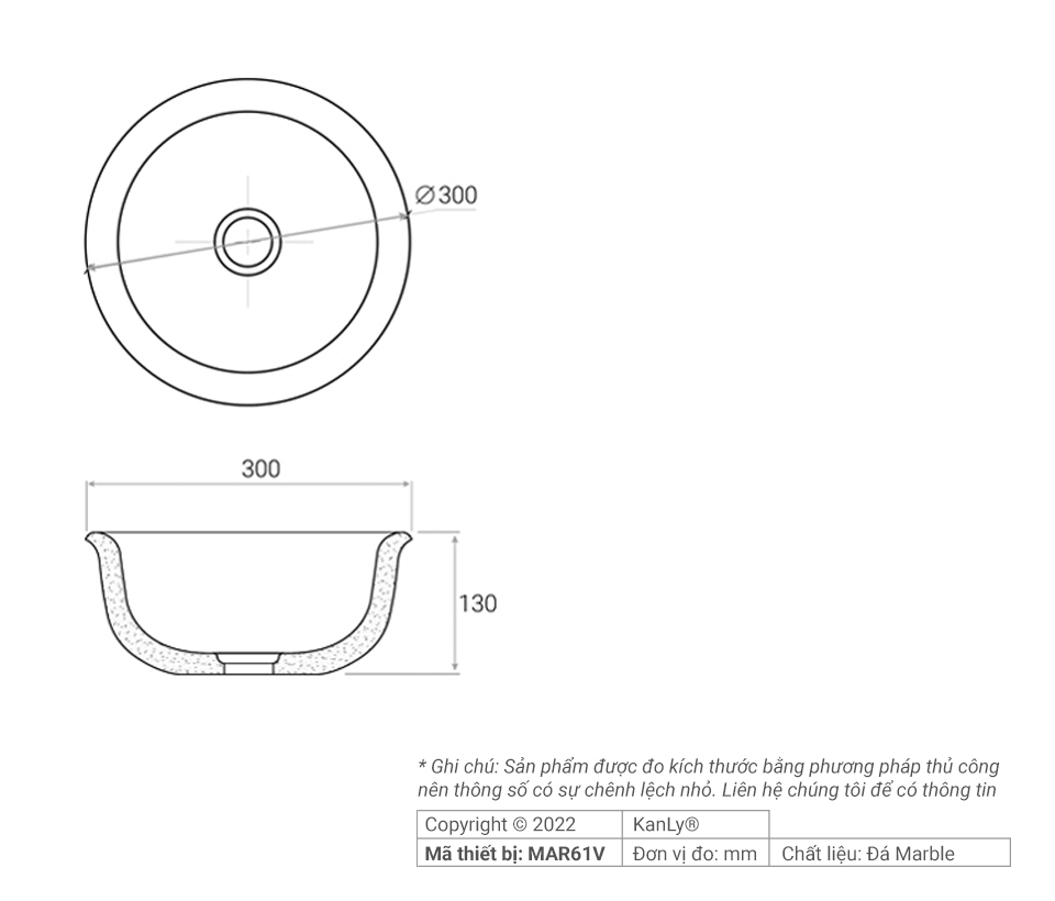 Chậu lavabo đặt bàn Kanly mini đá Marble MAR61V