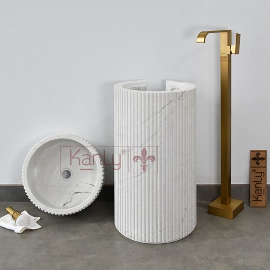 Chậu lavabo trụ đứng Kanly đá marble MAR83EV.02