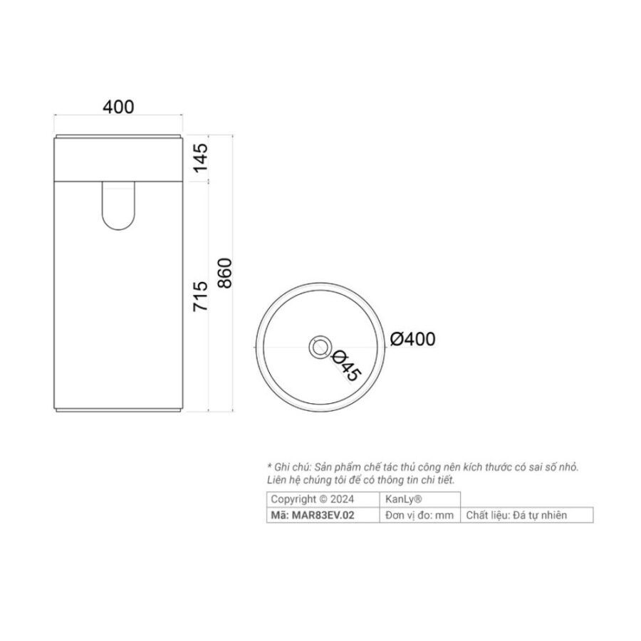 Chậu lavabo trụ đứng Kanly đá marble MAR83EV.02