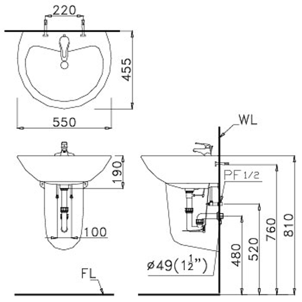 Chân chậu lavabo lửng Caesar P2441