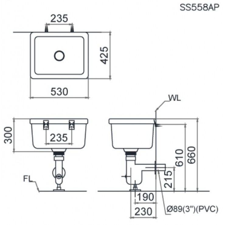 Chậu giặt thoát ngang xả vào tường Caesar SS558AP (bộ xả BF559P)
