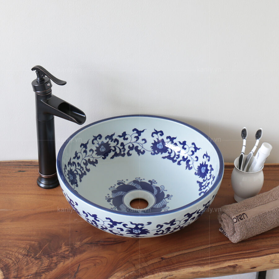 Chậu lavabo đặt bàn Kanly bằng sứ SU118