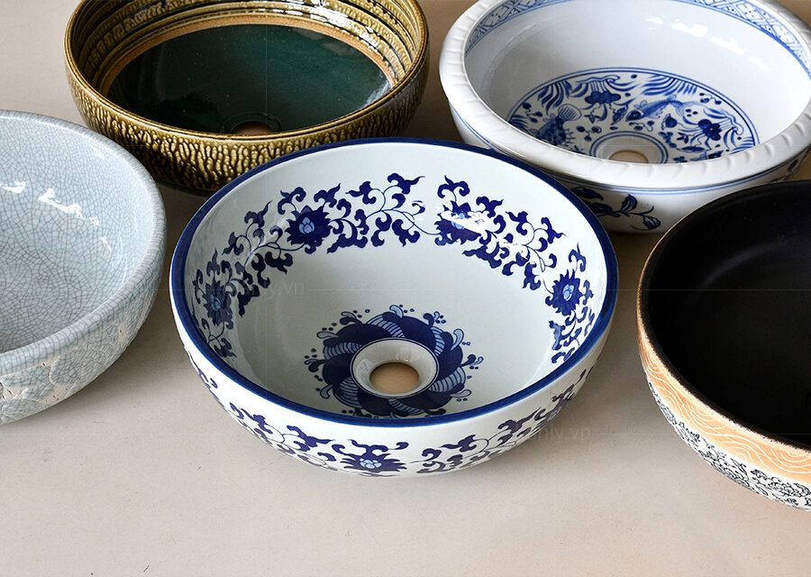 Chậu lavabo đặt bàn Kanly bằng sứ SU118