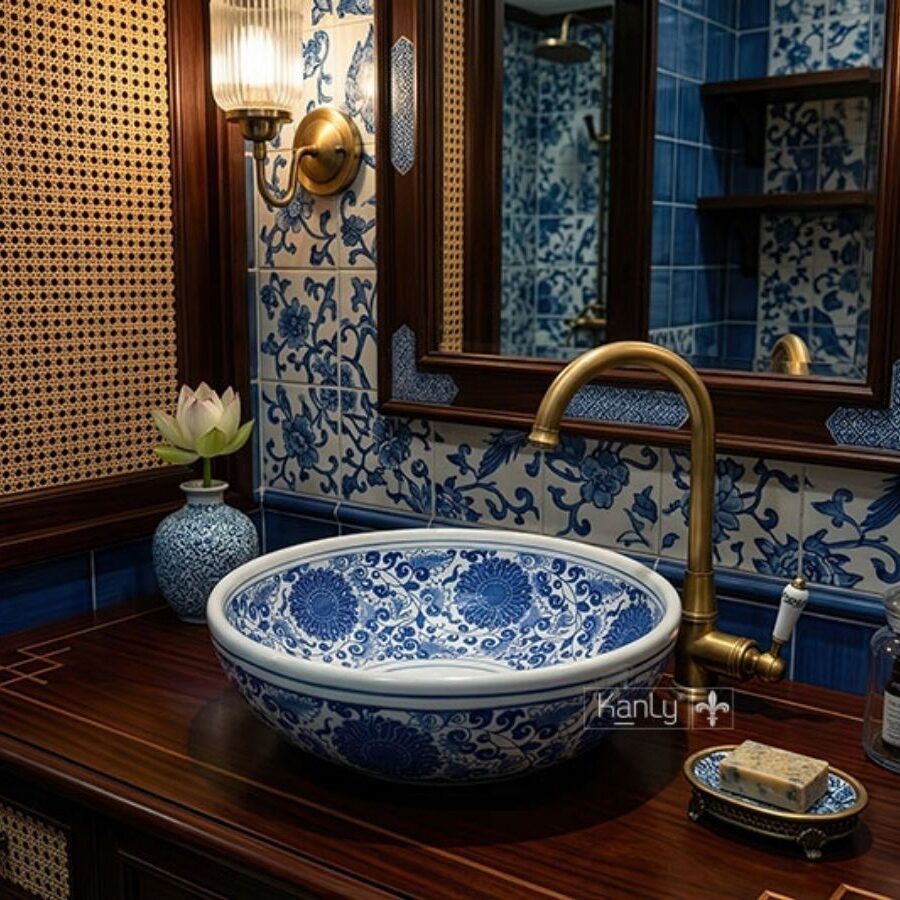Chậu lavabo đặt bàn Kanly sứ hoa văn SU121