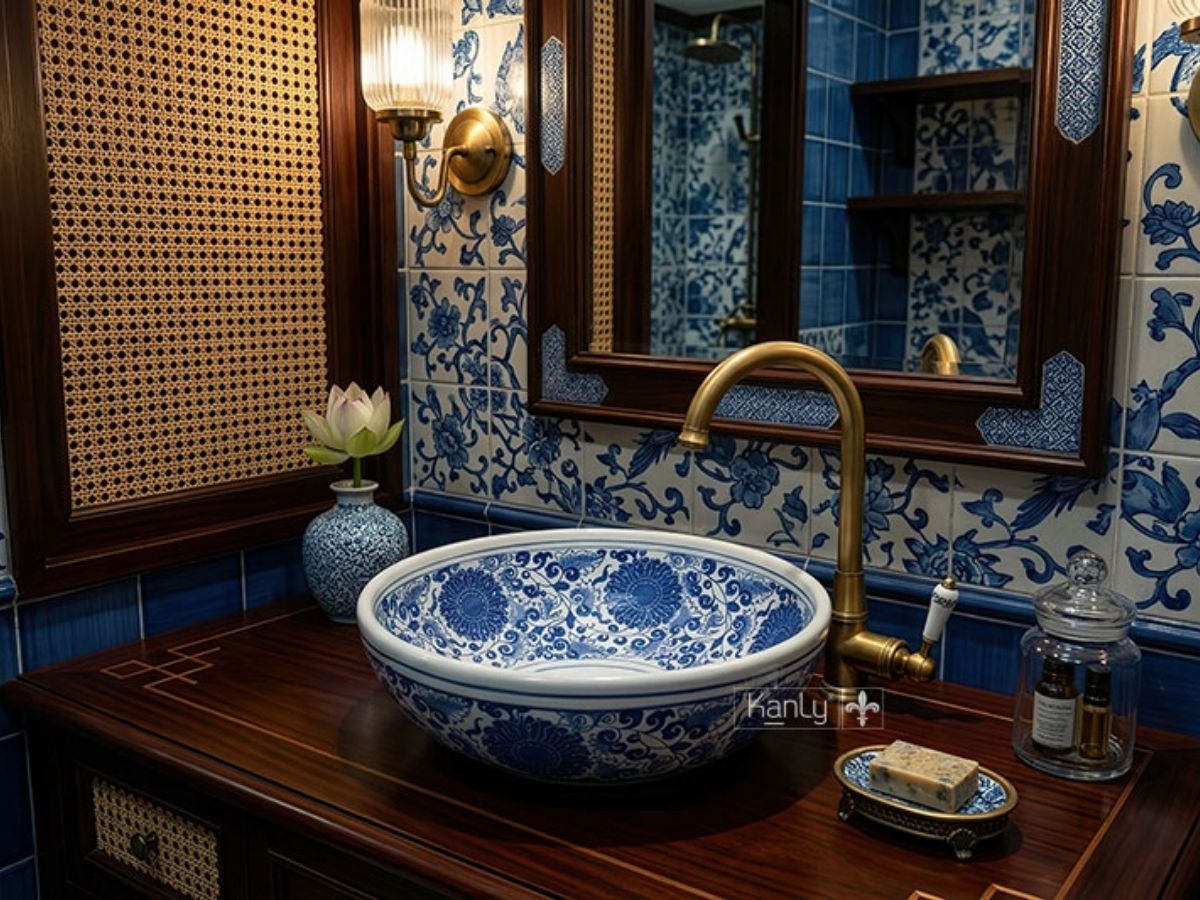 Chậu lavabo đặt bàn Kanly sứ hoa văn SU121