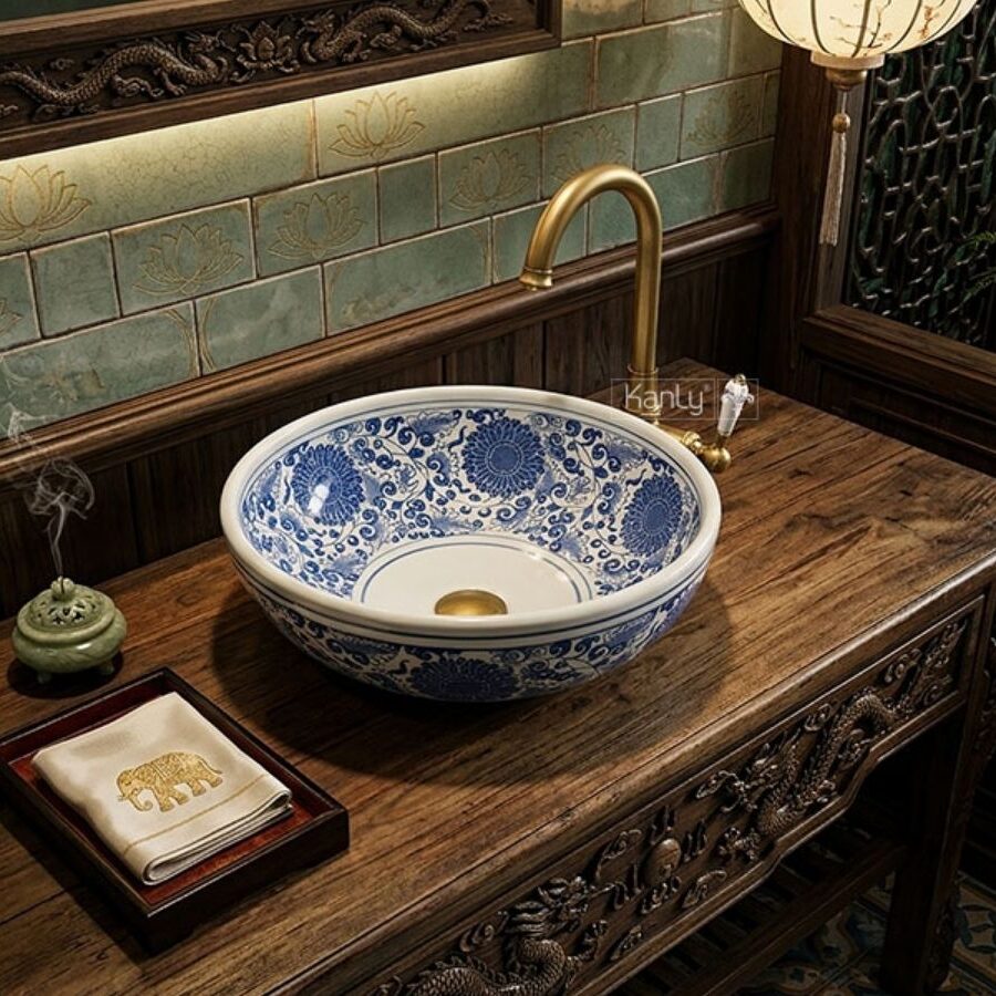 Chậu lavabo đặt bàn Kanly sứ hoa văn SU121