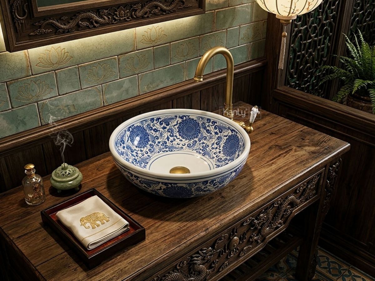 Chậu lavabo đặt bàn Kanly sứ hoa văn SU121