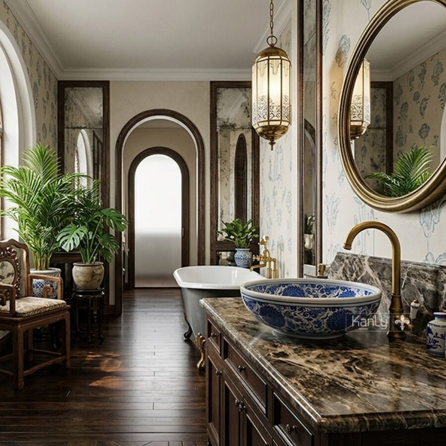 Chậu lavabo đặt bàn Kanly sứ hoa văn SU121