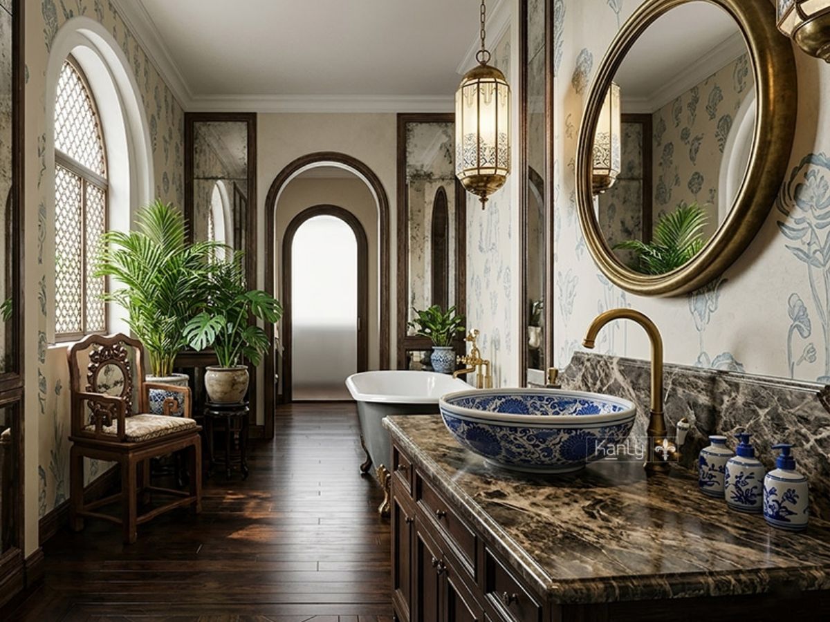 Chậu lavabo đặt bàn Kanly sứ hoa văn SU121