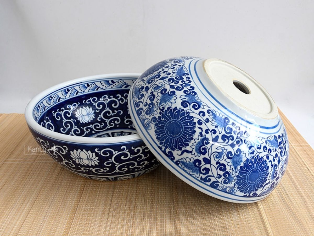 Chậu lavabo đặt bàn Kanly sứ hoa văn SU121