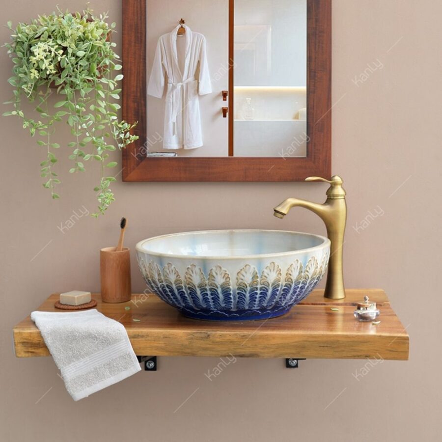 Chậu lavabo đặt bàn Kanly sứ hoa văn SU127