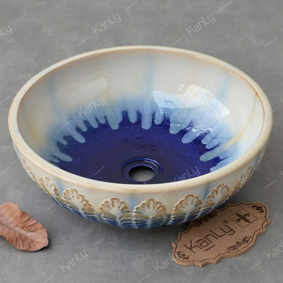 Chậu lavabo đặt bàn Kanly sứ hoa văn SU127