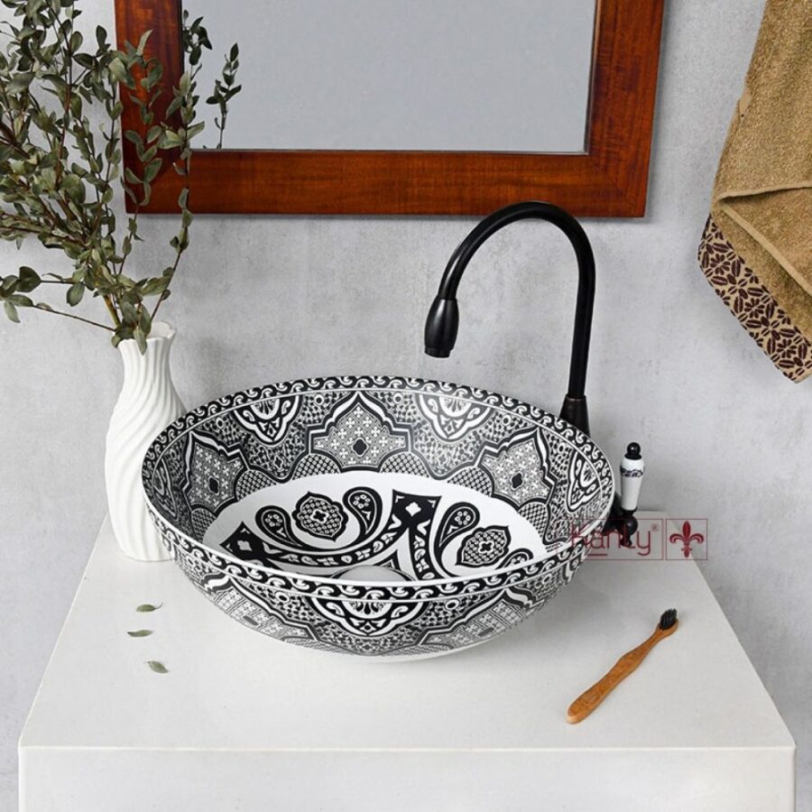 Chậu lavabo đặt bàn Kanly sứ hoa văn SU713
