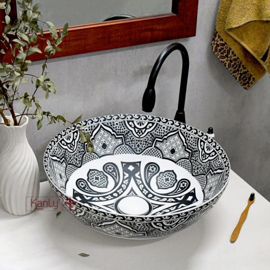 Chậu lavabo đặt bàn Kanly sứ hoa văn SU713