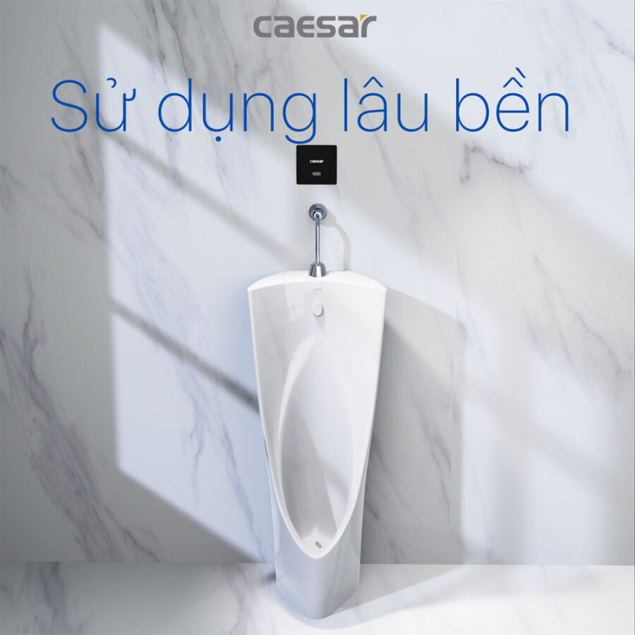 Bồn tiểu nam đặt sàn kèm van xả cảm ứng Caesar U0239+A654