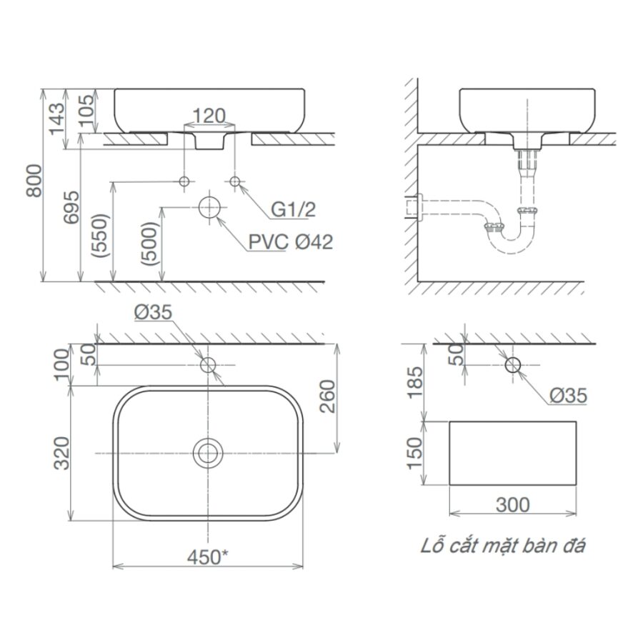Chậu lavabo đặt bàn Viglacera V25