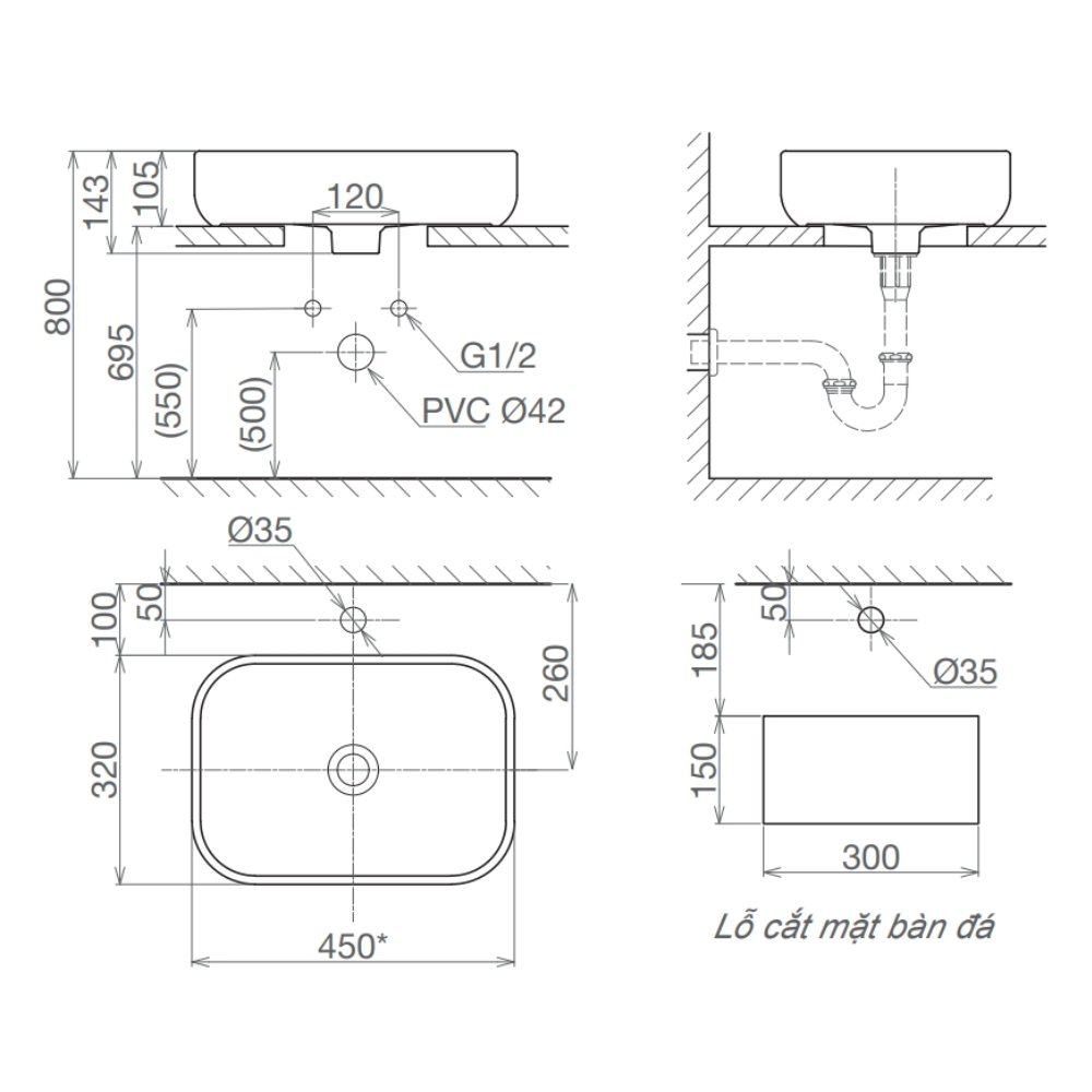 Chậu lavabo đặt bàn Viglacera V25