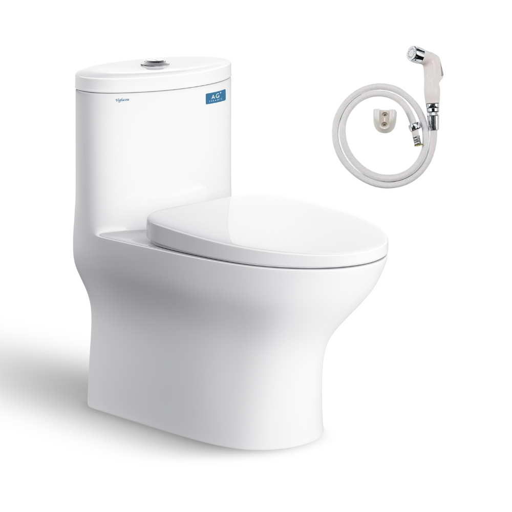 Bồn cầu 1 khối Viglacera V37S nắp êm tráp nhựa con thỏ rời (+ vòi xịt VG826)