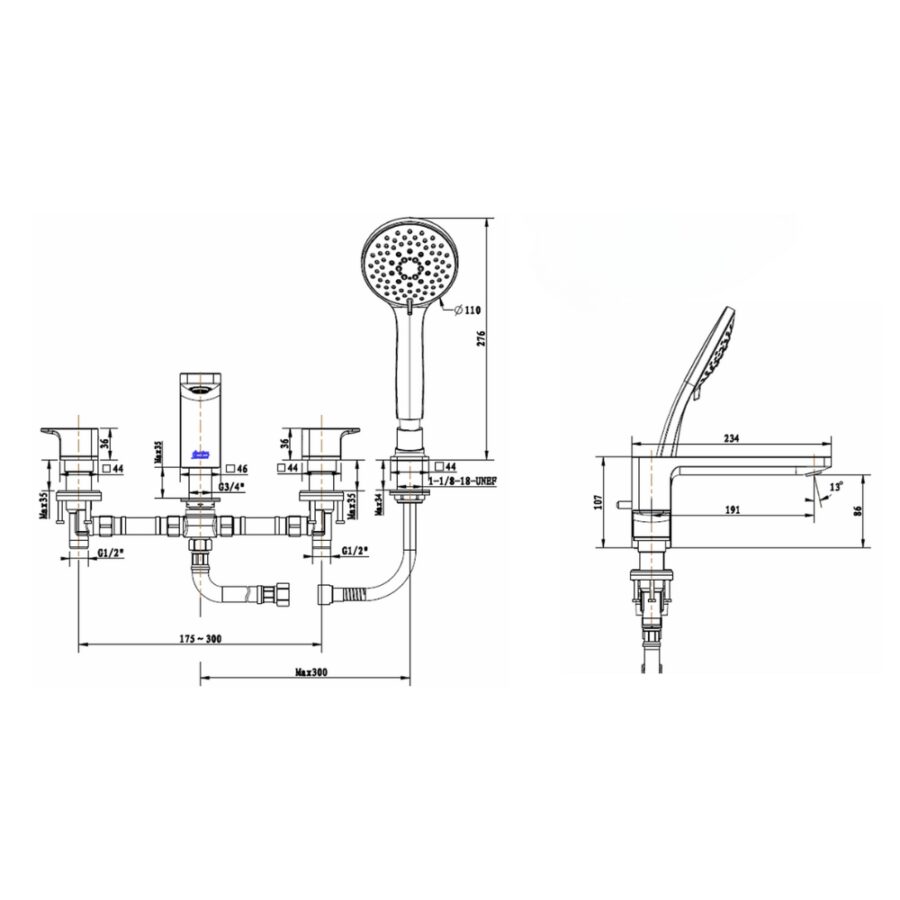 Vòi bồn tắm nóng lạnh American Standard WF-1300 (WF1300) Acacia