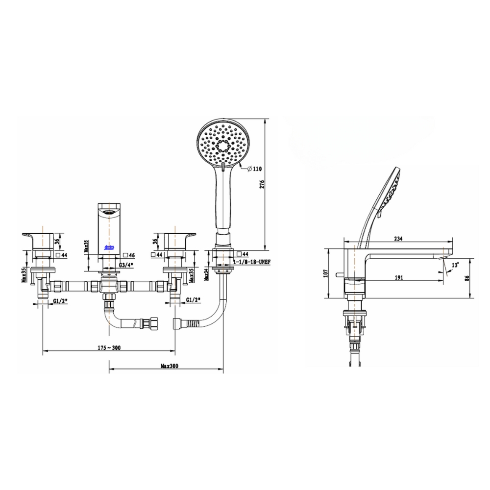 Vòi bồn tắm nóng lạnh American Standard WF-1300 (WF1300) Acacia
