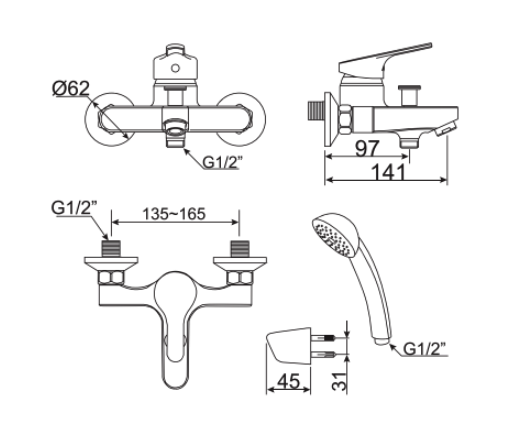 Vòi sen nóng lạnh American Standard WF-1411 (WF1411)