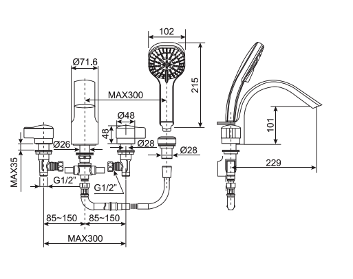 Vòi bồn tắm 4 lỗ IDS American Standard WF-6800 (WF6800)